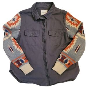 Thread & Supply greenish-brown shacket with Southwestern Aztec Sleeves Women's M